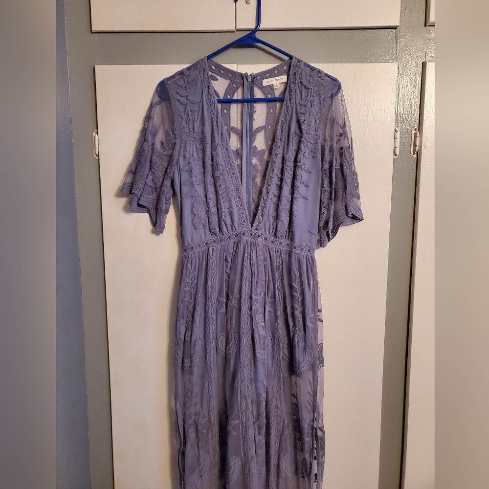 Women's Honey Punch Dusty Blue Lace Romper/Maxi Dress